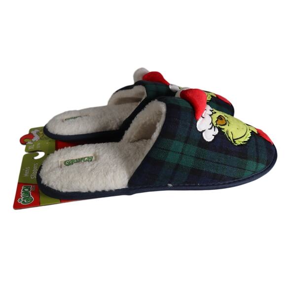 Grinch Men's XL 13 / 14 Sherpa Plaid Christmas Slippers - Picture 2 of 7